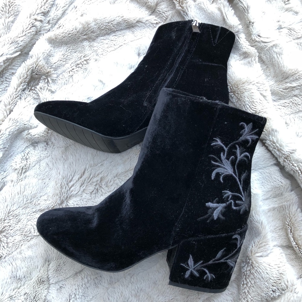 Embroidered Velvet Booties